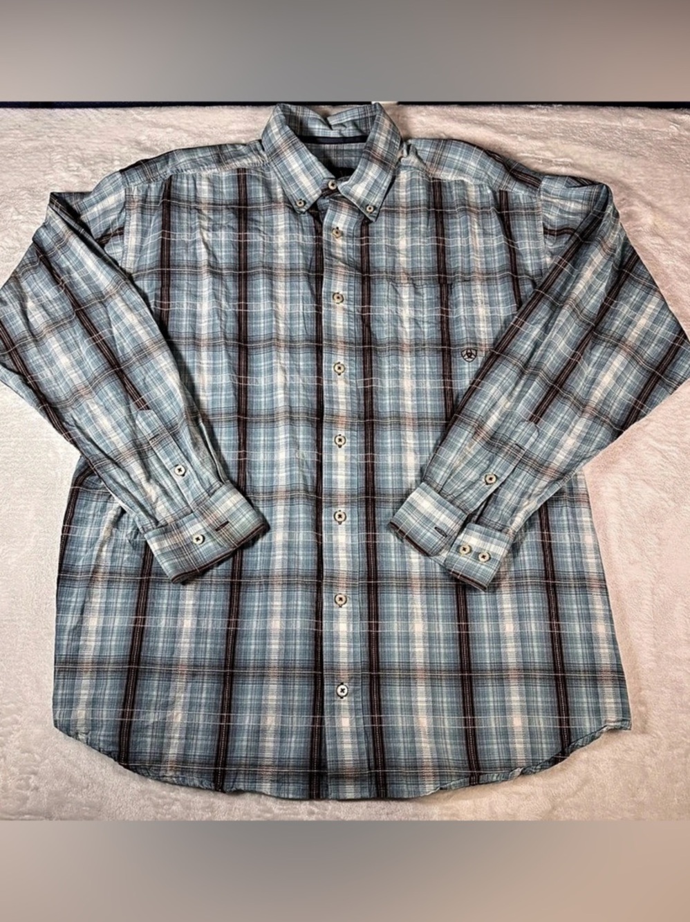 Ariat Men’s XL Blue Brown Plaid Western Button Down Shirt